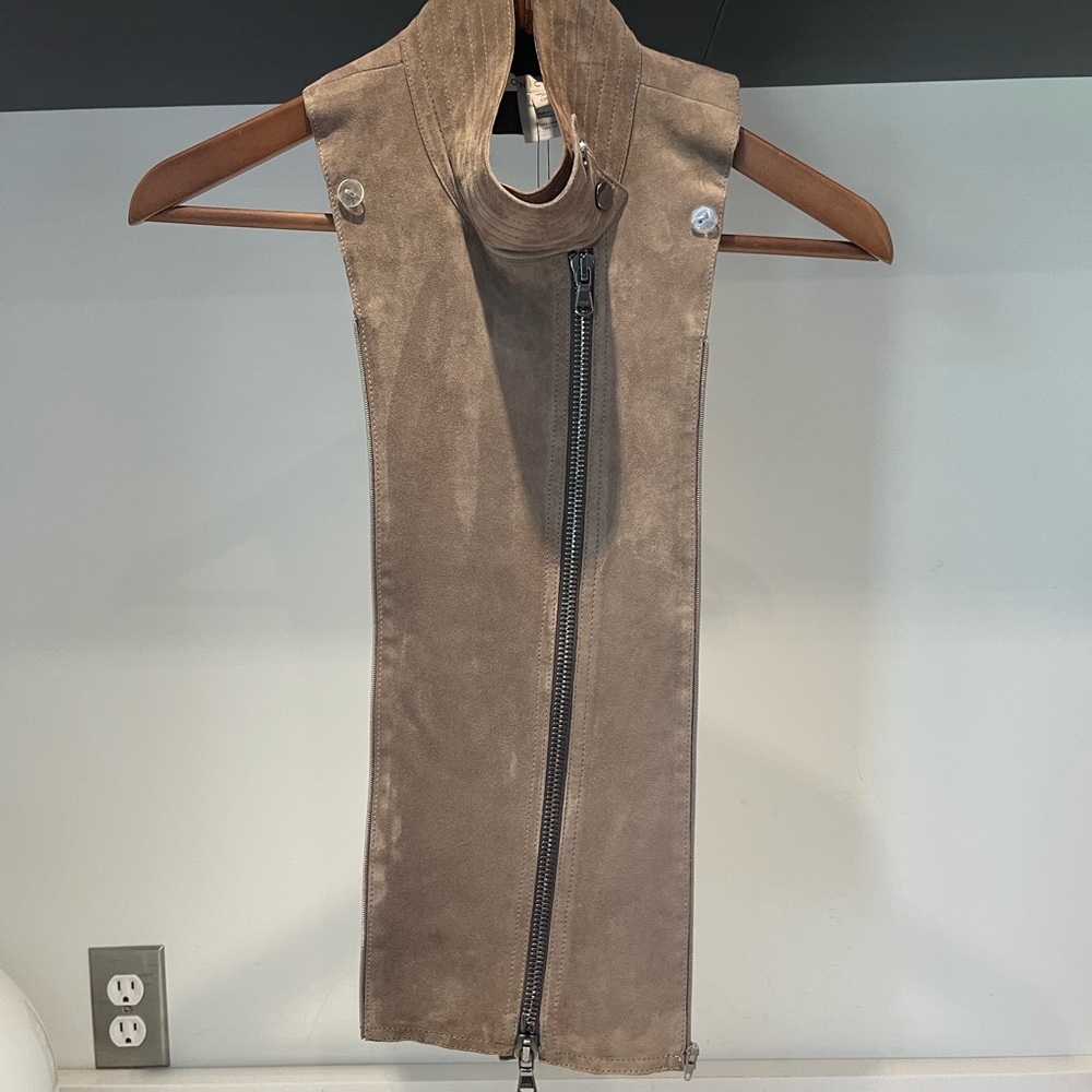 $598 Veronica Beard Melrose taupe luxe Suede Moto Dickey jacket insert zip snap